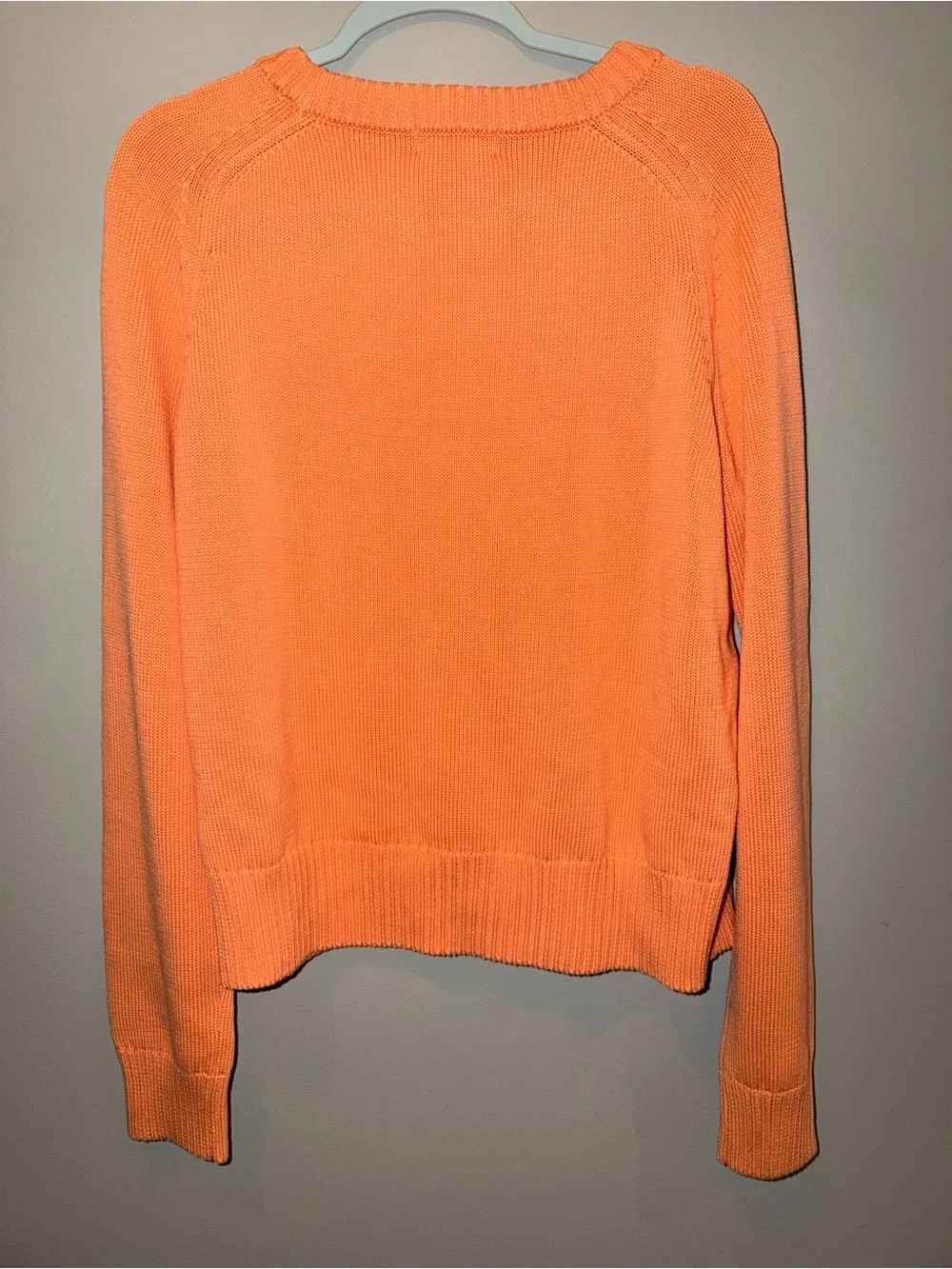 Pura Cashmere bright coral orange shaker knit crewneck sweater quiet luxury